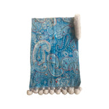 Unika uldsjal - Isblå med hvid pels